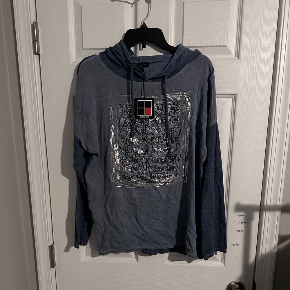 Blue Hoodie with Silver Sequin Design